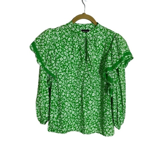 Who What Wear Green Ditzy Floral Ruffle Blouse Small - Picture 1 of 6